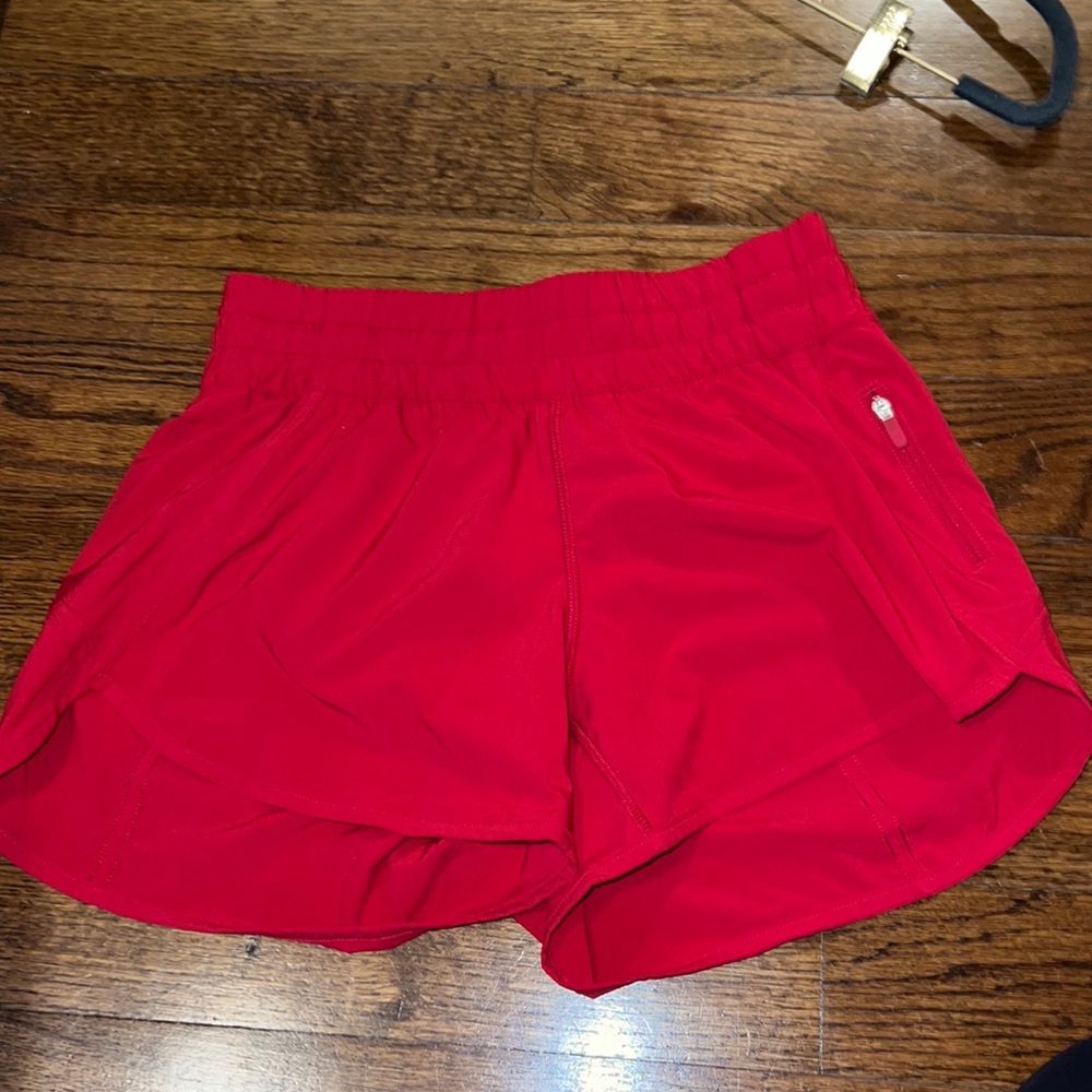Red lululemon athletic shorts